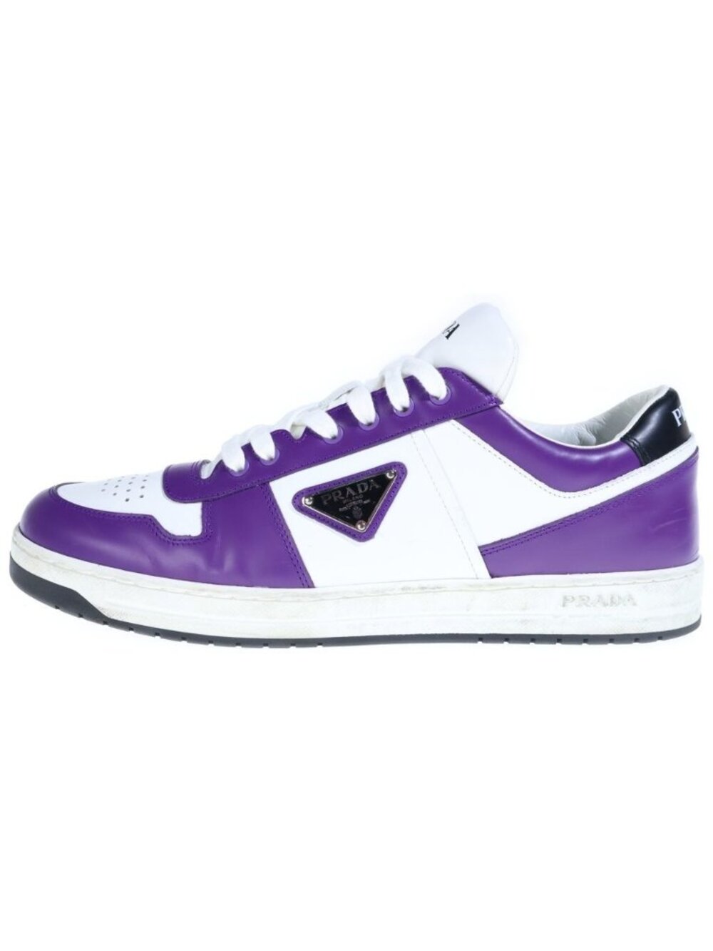 Prada Downtown Triangle Logo Leather Low-Top Sneakers White Purple